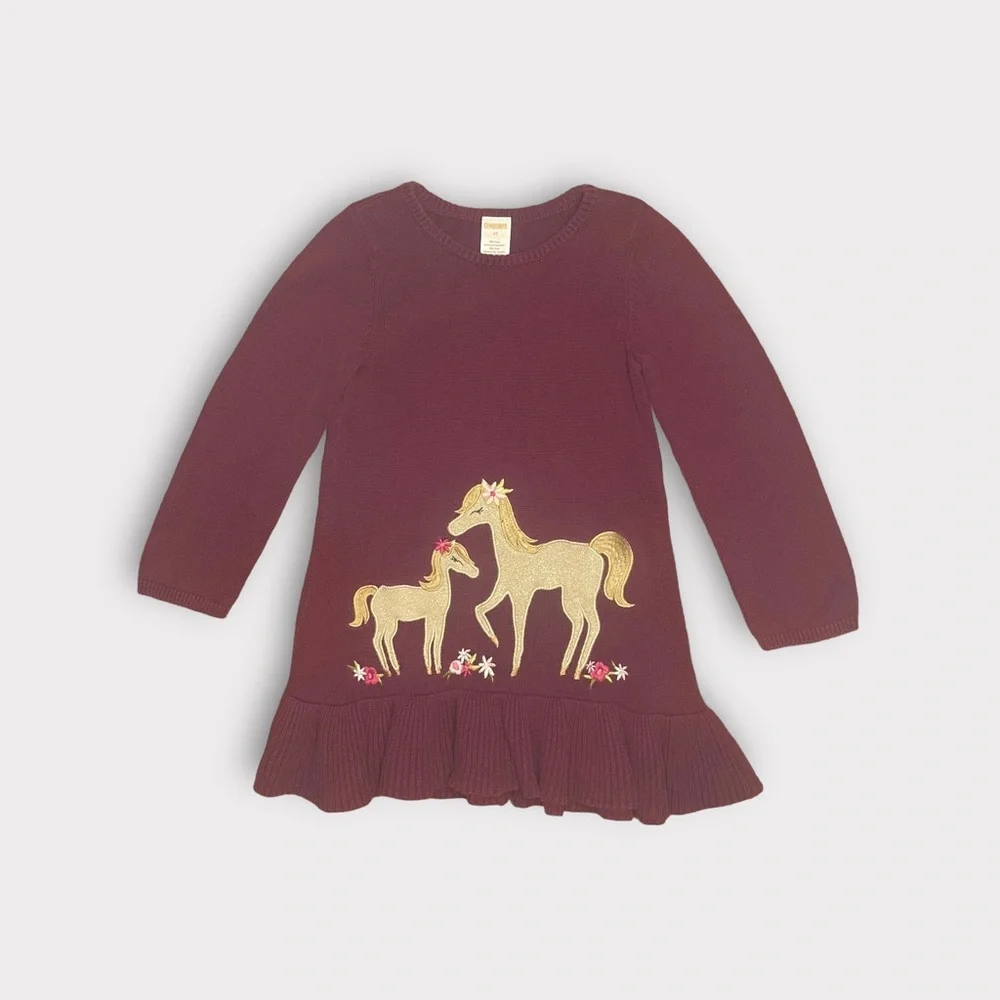 Gymboree 2016 Burgundy Horse Applique Sweater Dress